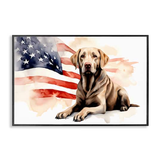 Stupell Industries Patriotic Dog with Flag Framed Giclee Art